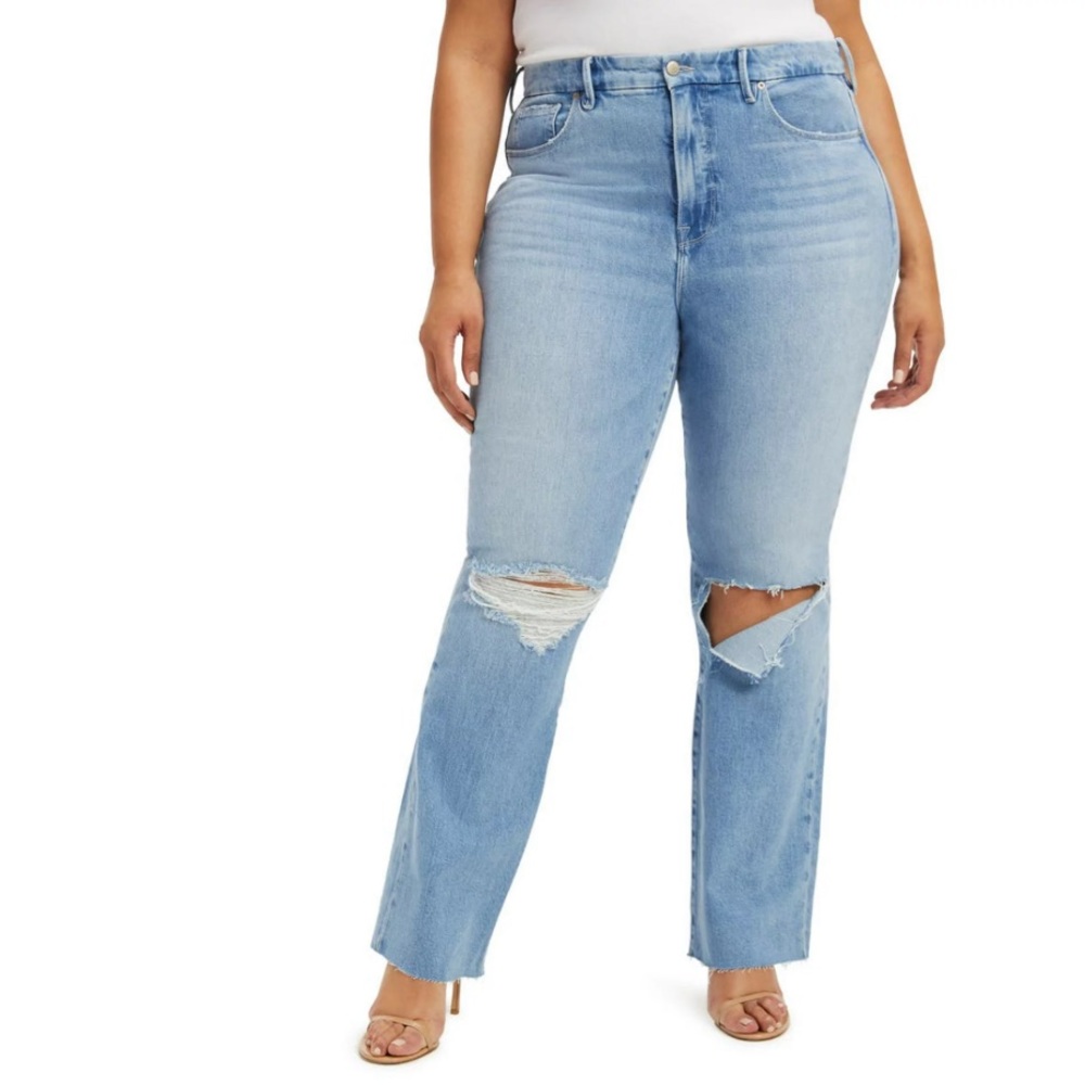 Good American Good Classic high rise bootcut flare ripped distressed jeans
